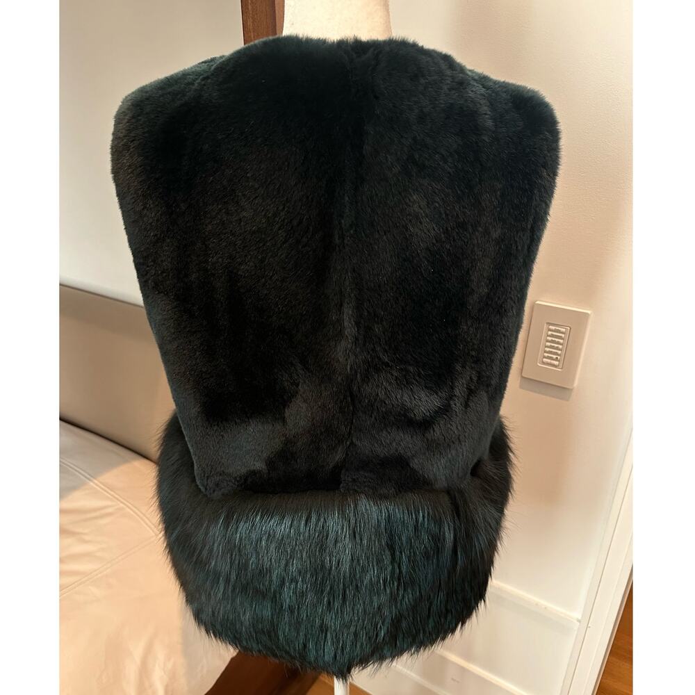 RARE Co Collection Peplum Fur Vest Forest Green size S Fox & Hare Fur Silk lined - Picture 8 of 16